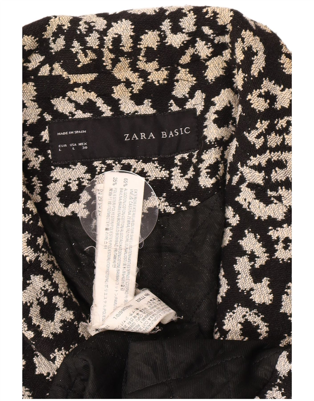 Zara Dame Abstrakt Mønster Åben Overfrakke UK 14 Stor Sort Bomuld