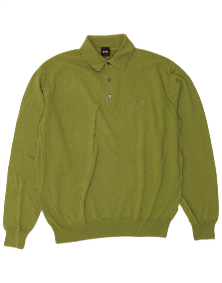 Hugo Boss Herre Polo Neck Jumper Sweater Medium Green Virgin Wool