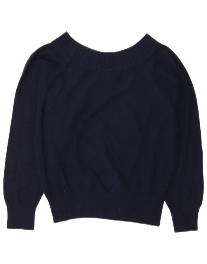 BENETTON Dame Boat Neck Jumper Sweater UK 12 Medium Navy Blue Akryl