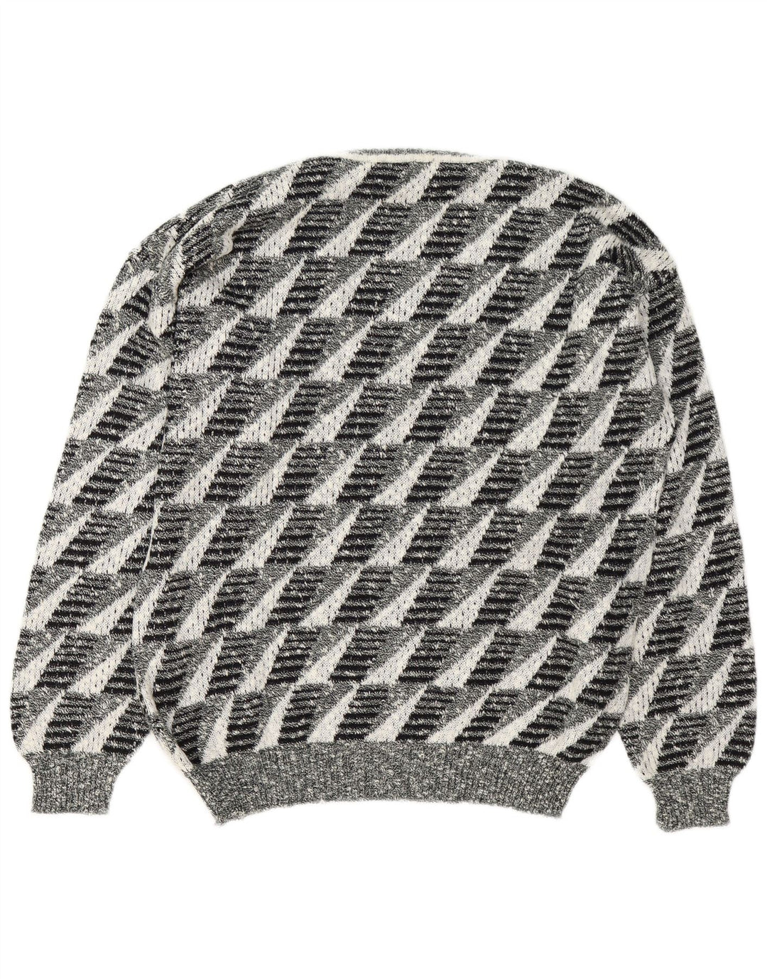 Vintage Herre V-hals sweater Stor Grå Geometrisk