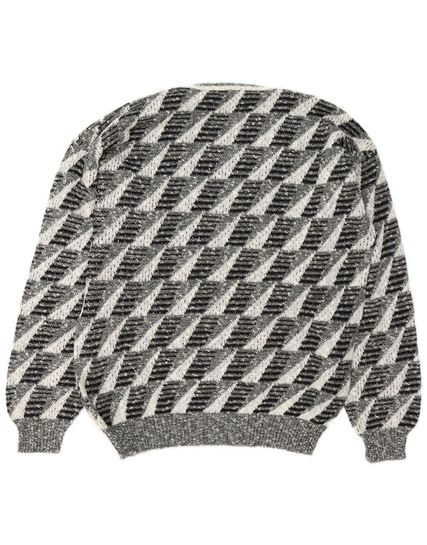 Vintage Herre V-hals sweater Stor Grå Geometrisk
