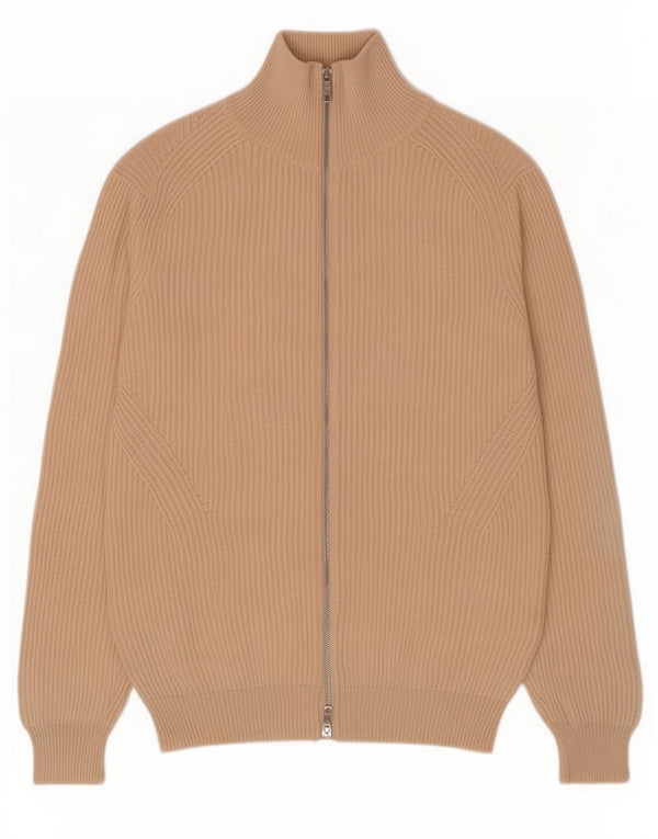 Zara Mens Cardigan Sweater Large Beige Cotton