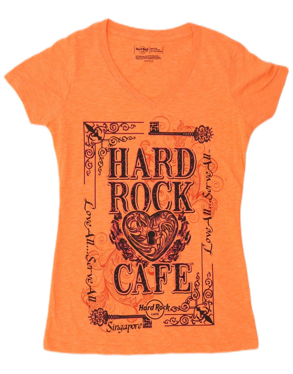 HARD ROCK CAFE Dame Singapore Grafisk T-Shirt Top UK 14 Medium Orange