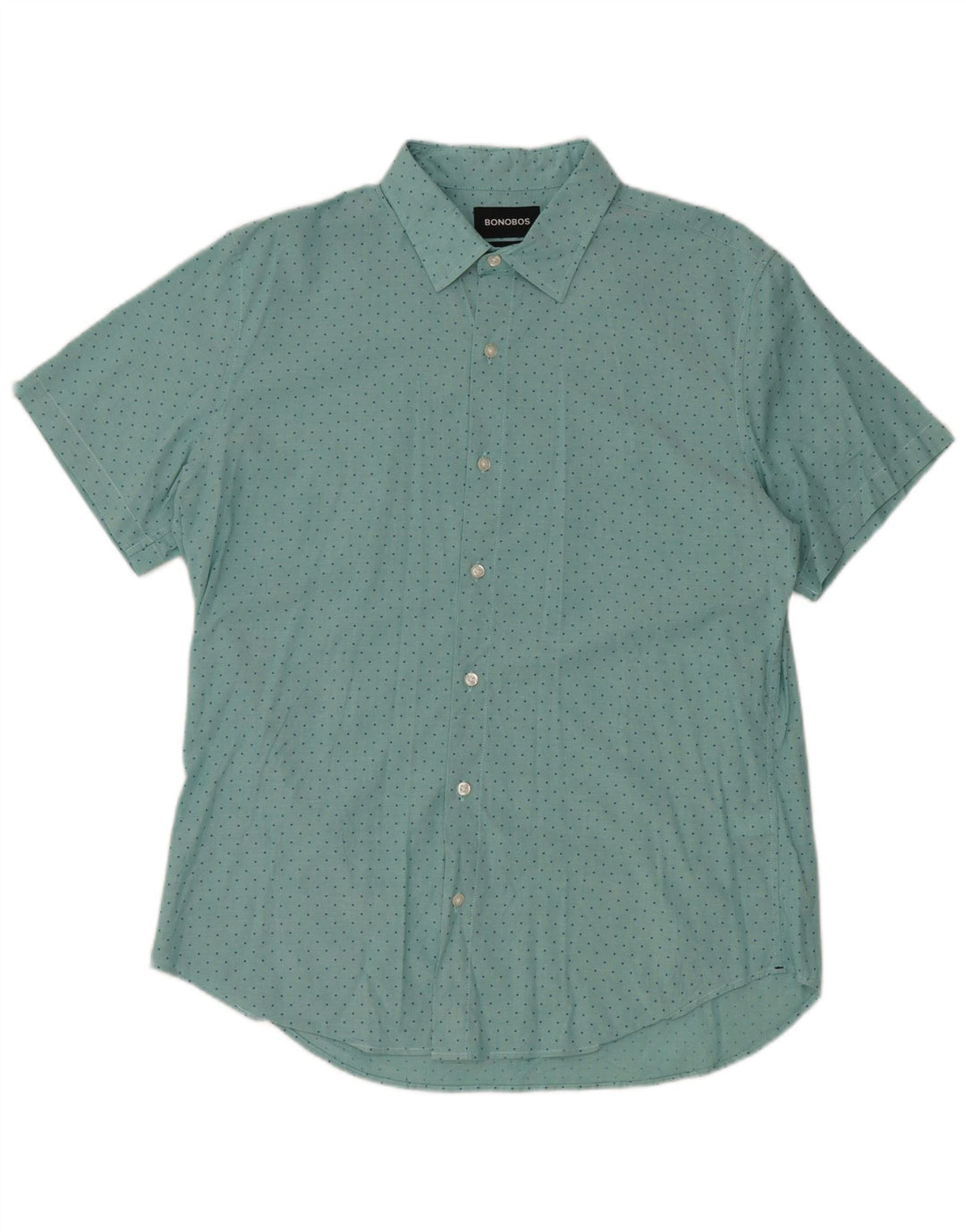 BONOBOS Herre kortærmet Slim Fit skjorte Stor blå polkaprikket bomuld