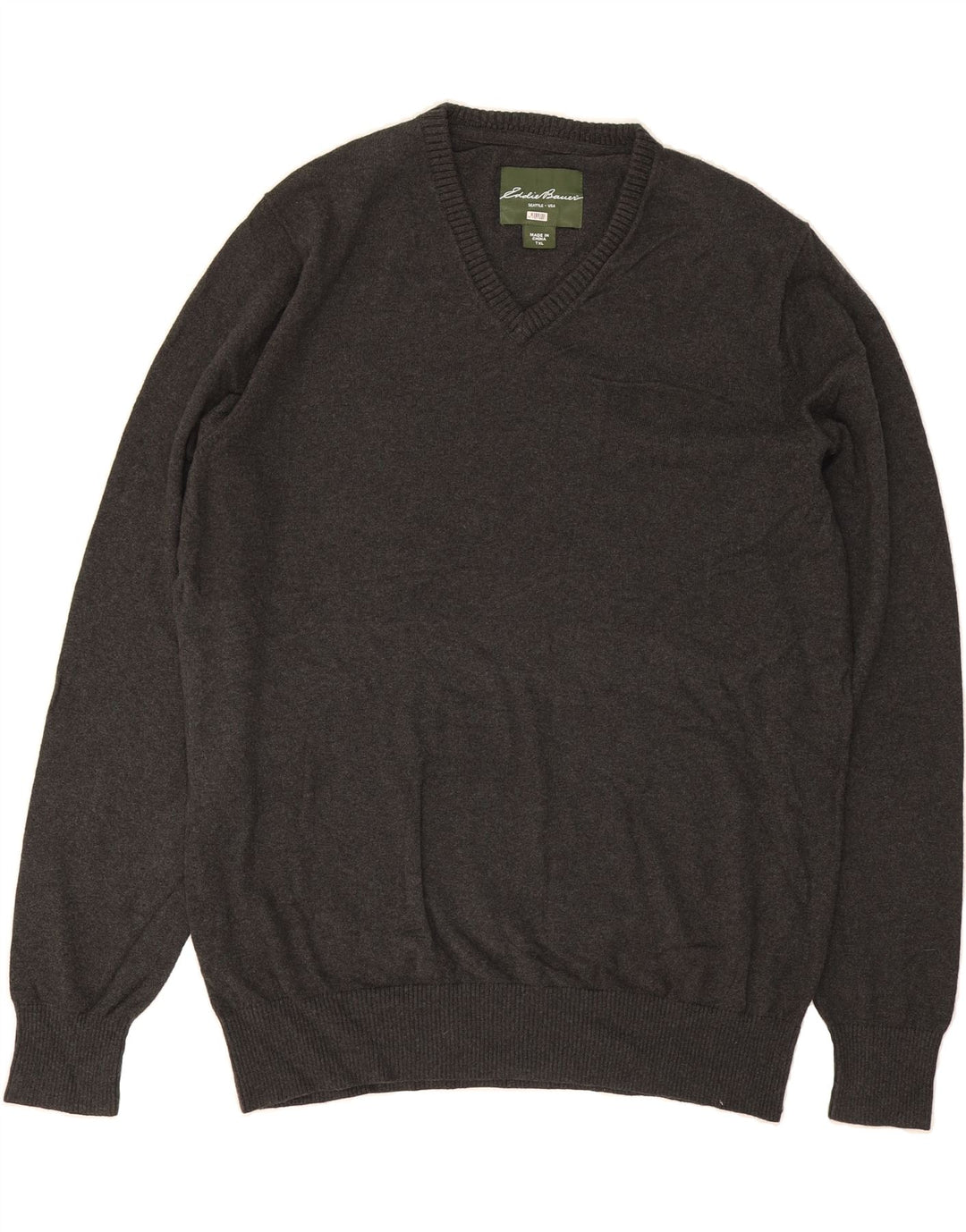EDDIE BAUER Mens V-Neck Jumper Sweater XL Grey Vintage Eddie Bauer and Second-Hand Eddie Bauer from Messina Hembry 