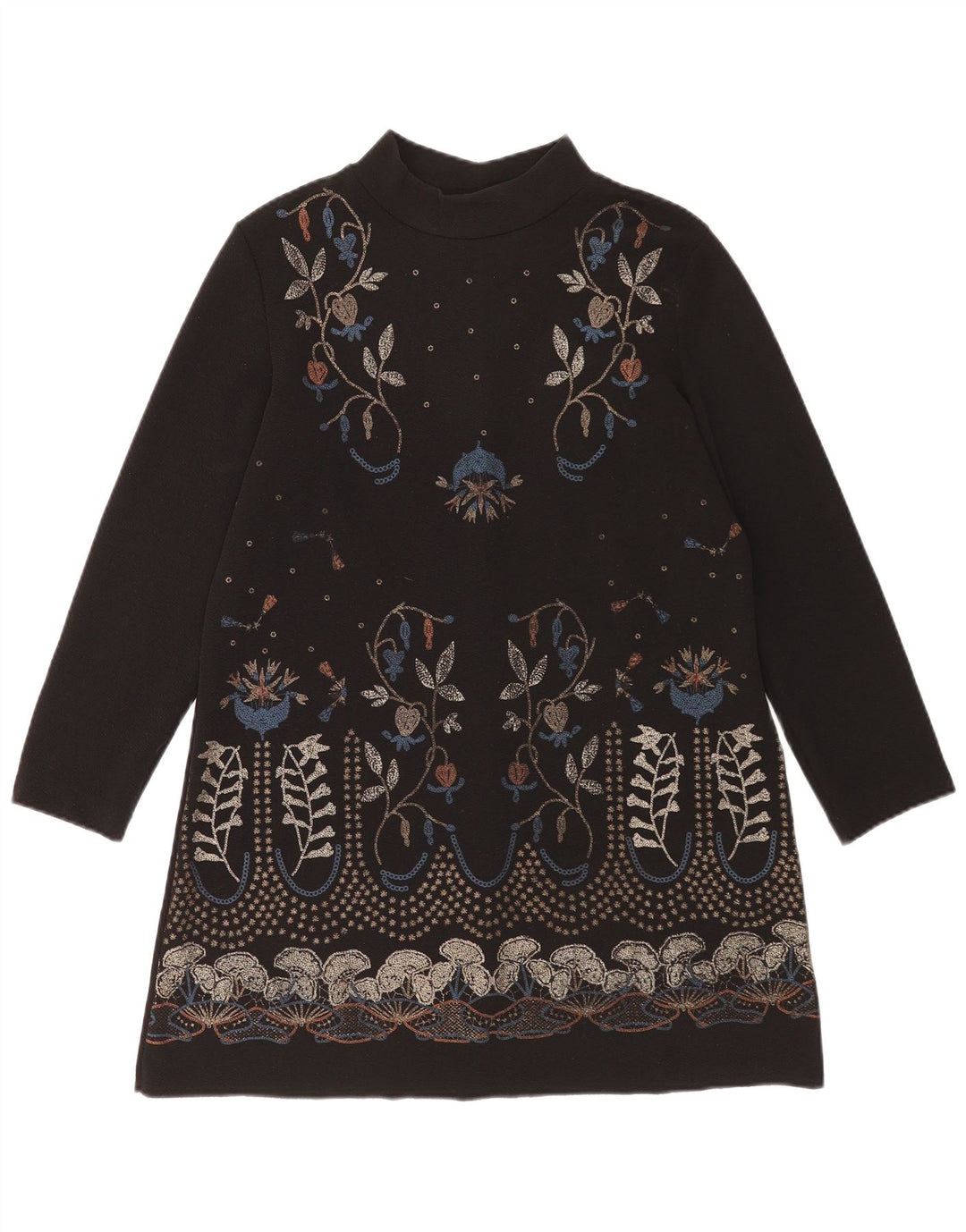 Zara Dame Langærmet Shift Dress UK 14 Medium Black Floral Polyester