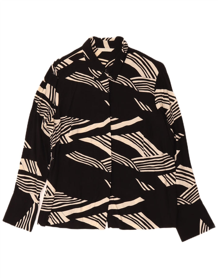 Marks & Spencer Kvinders Abstrakt mønster Skjorte UK 16 Large Black Viscose