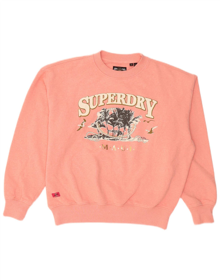 Superdry Womens Grafisk Oversized Sweatshirt Jumper UK 12 Medium Pink