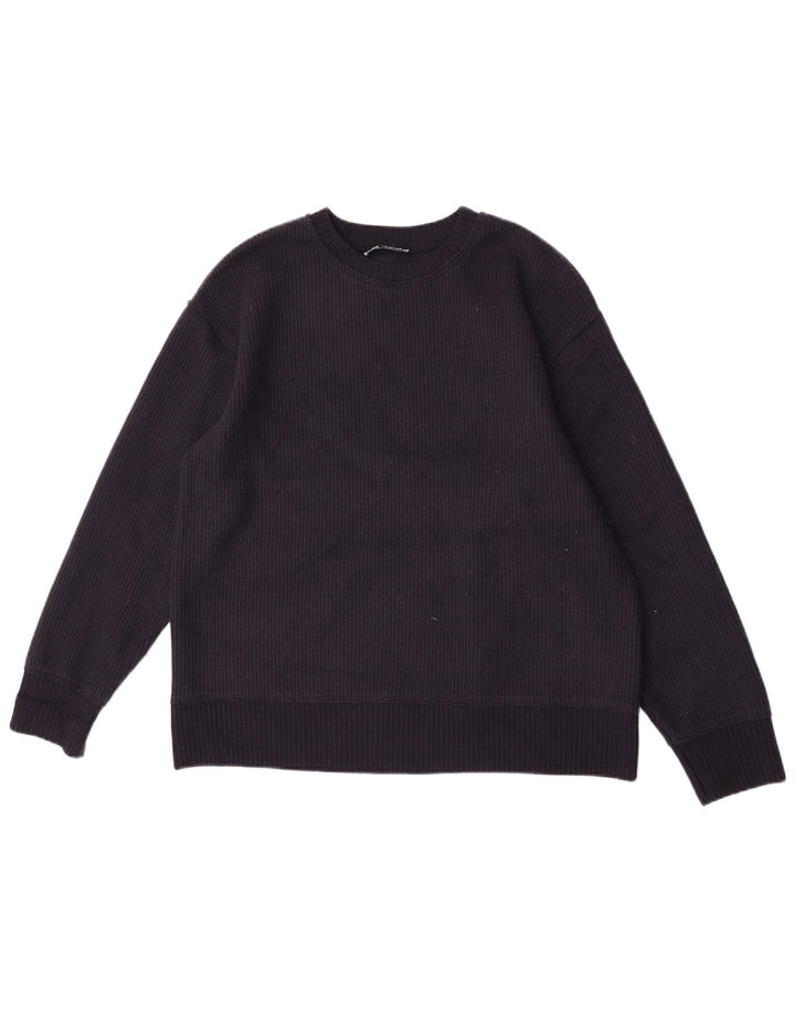 Zara Dame sweater med rund hals, UK 14 Medium Navy Blue Viscose