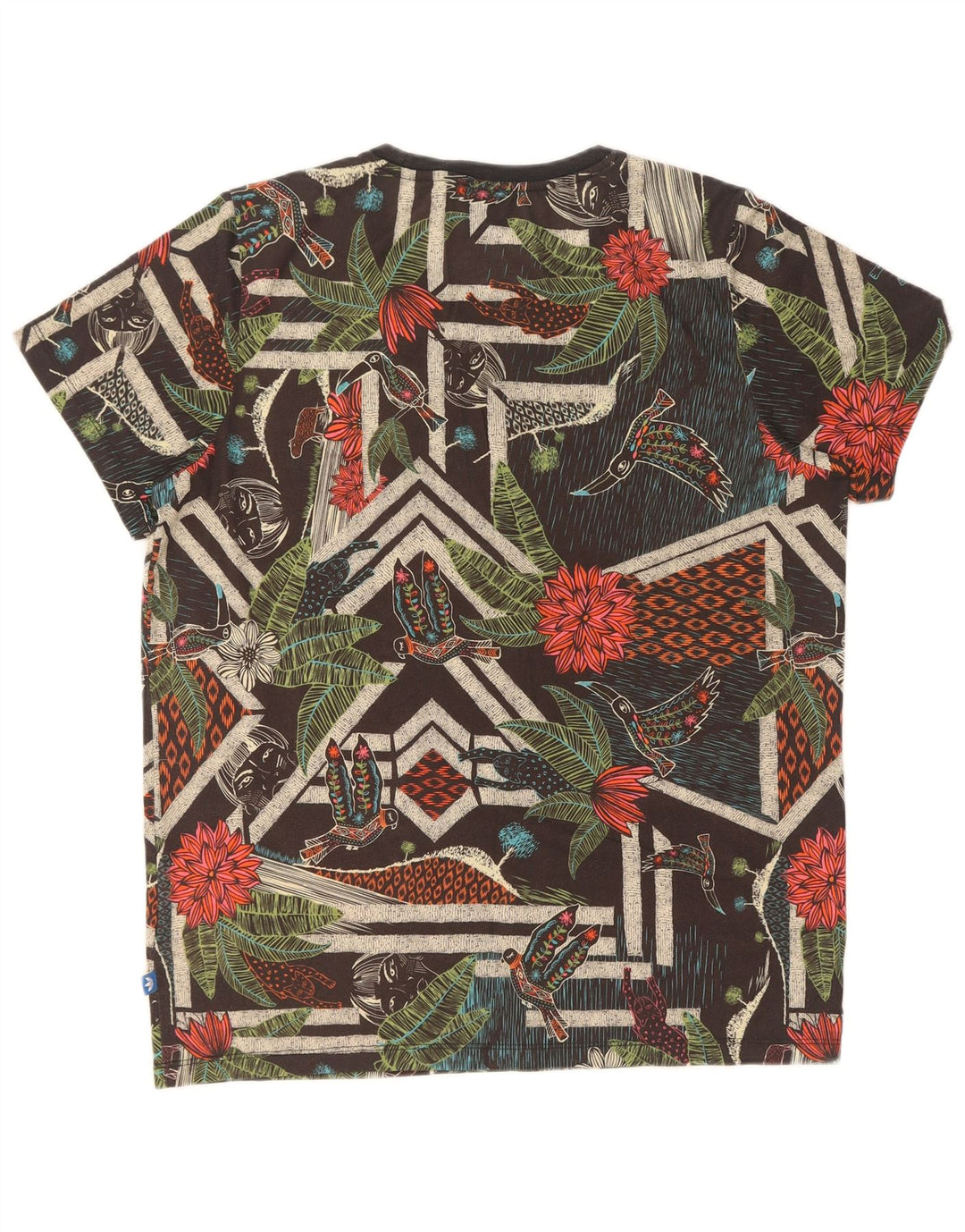 Adidas Dame Grafisk T-Shirt Top UK 14 Medium Multicolored Floral