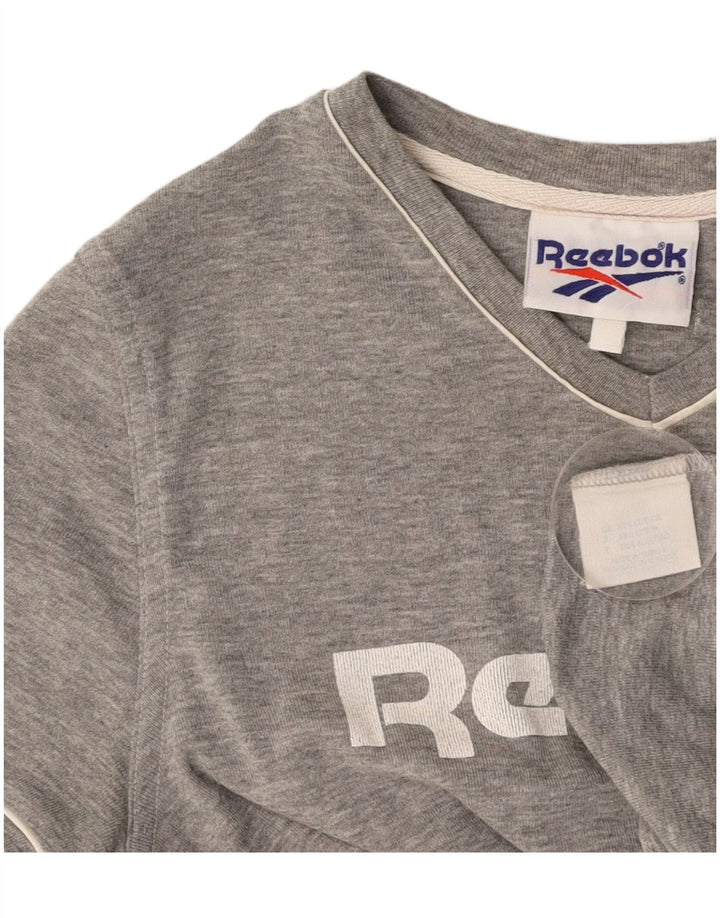 REEBOK Grafisk T-shirt top til kvinder UK 14 Mellemgrå bomuld