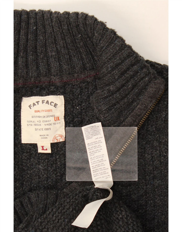 Fat Face Mens Zip Neck Jumper Sweater Large Grey Wool