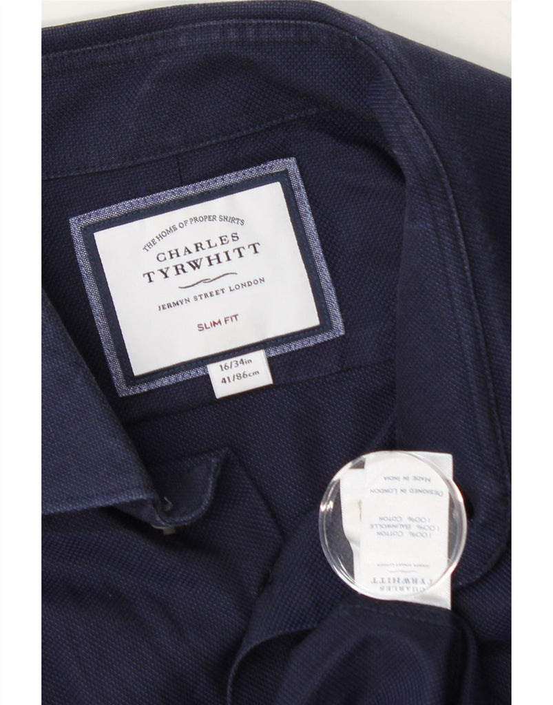 CHARLES TYRWHITT Mens Slim Fit Shirt Size 41 16 Large Navy Blue Cotton Vintage Charles Tyrwhitt and Second-Hand Charles Tyrwhitt from Messina Hembry 