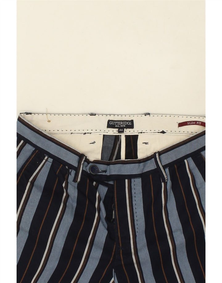 GUTTERIDGE Womens Slim Fit Chino Shorts IT 44 Medium W30 Navy Blue Striped Vintage Gutteridge and Second-Hand Gutteridge from Messina Hembry 