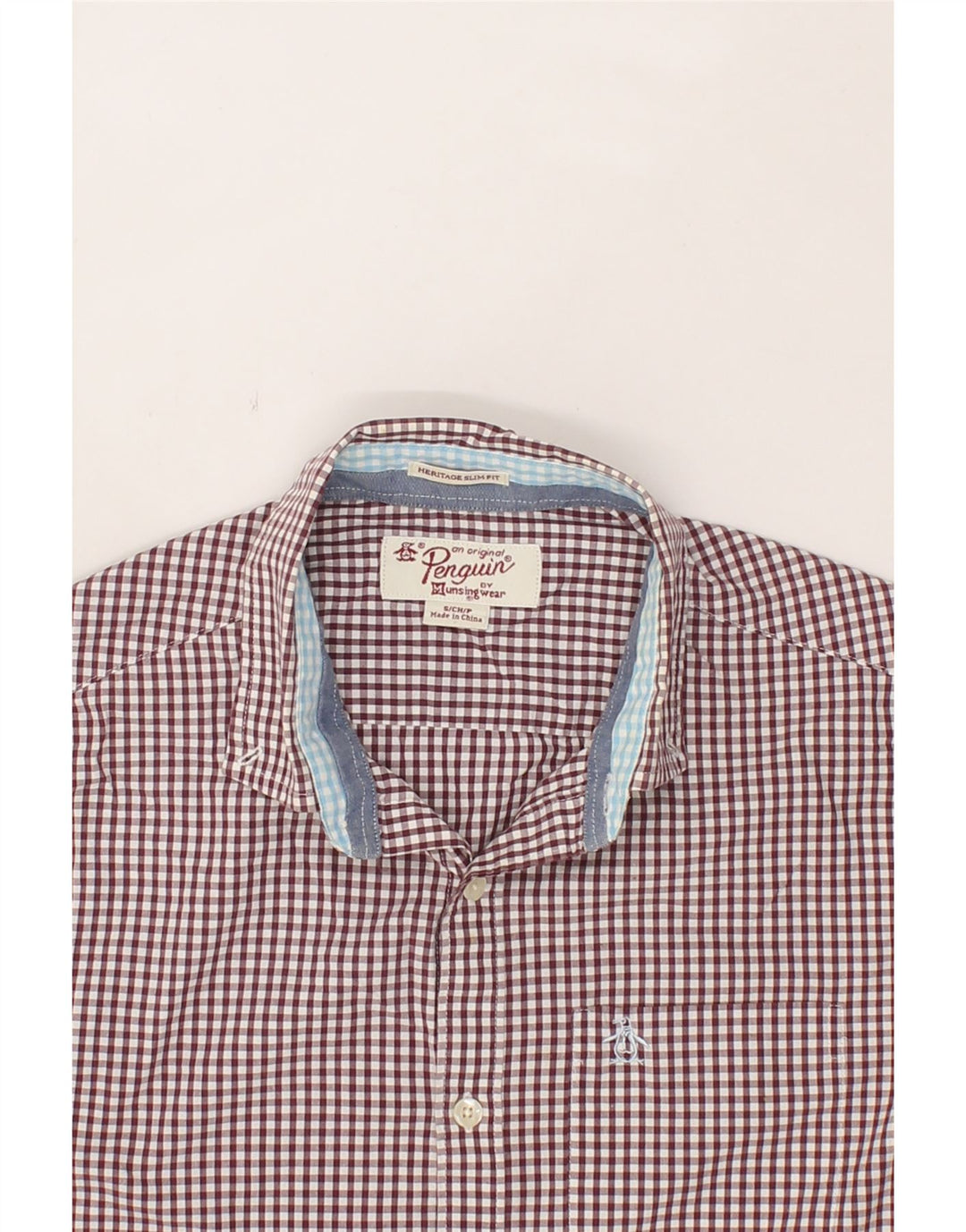 PENGUIN Mens Heritage Slim Fit Shirt Small Purple Check Cotton Vintage Penguin and Second-Hand Penguin from Messina Hembry 