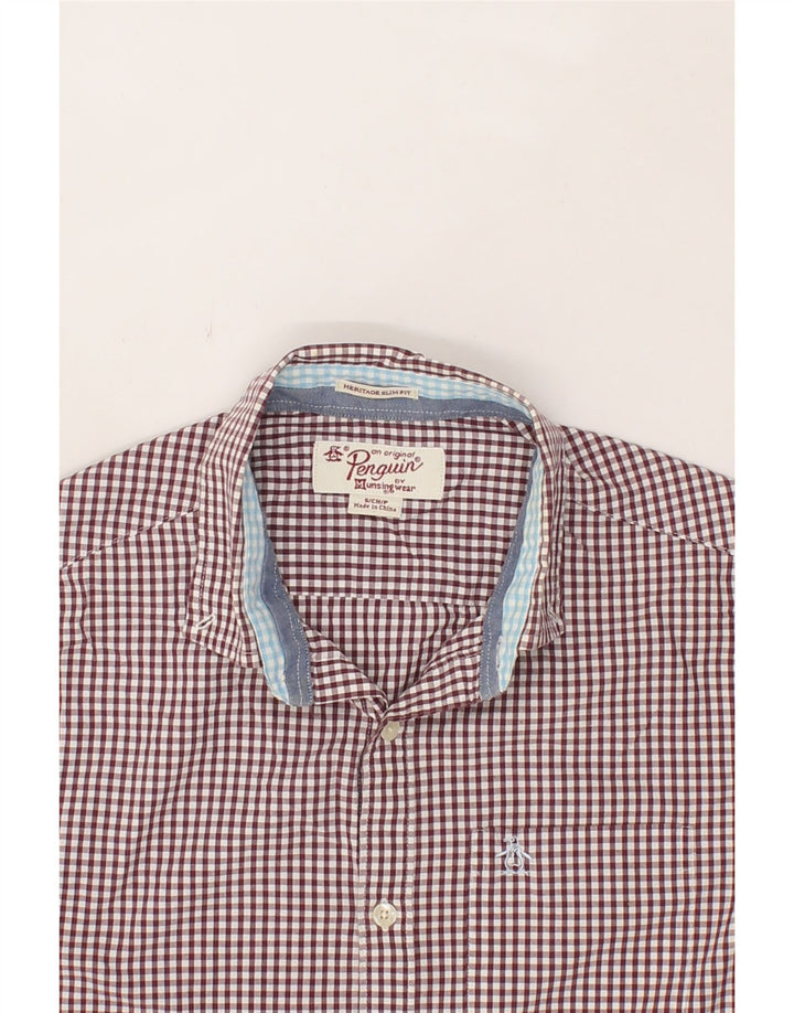 PENGUIN Mens Heritage Slim Fit Shirt Small Purple Check Cotton Vintage Penguin and Second-Hand Penguin from Messina Hembry 