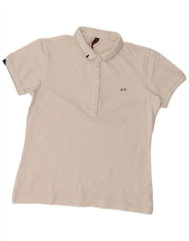 SUN68 Dame Polo Shirt UK 18 XL Hvid Bomuld