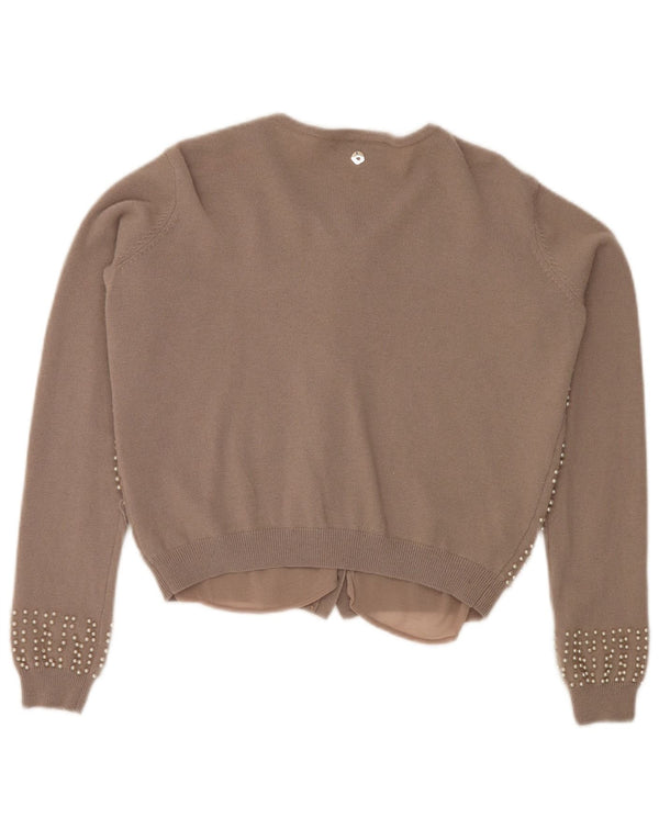 Simona Barbieri Dame Twin-Set Cardigan Sweater UK 16 Stor Grå Plettet