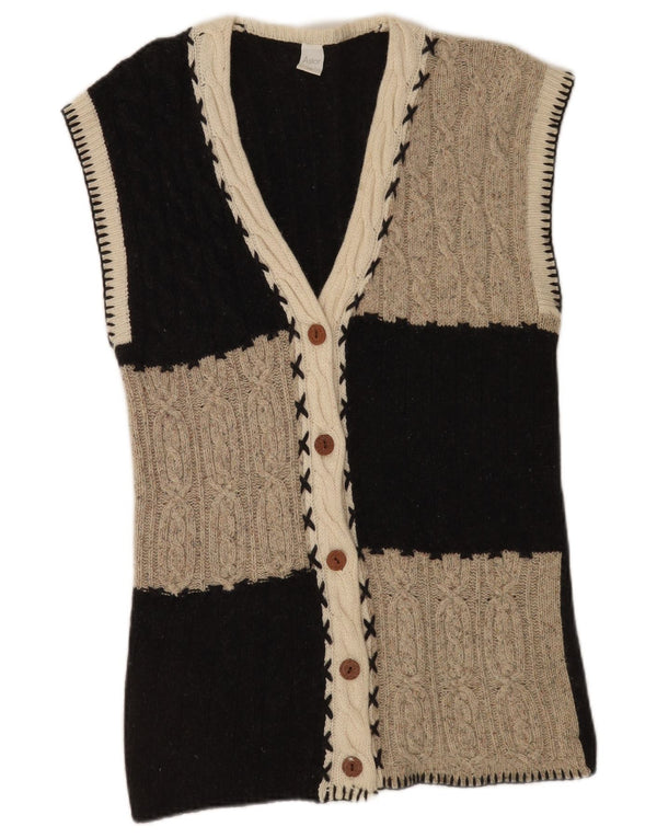 Astor Dame ærmeløs cardigan sweater UK 14 Medium Grey Colourblock Uld