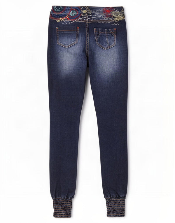 Desigual Dame Grafiske Skinny Jeans W28 L34 Marineblå Geometrisk Bohemian