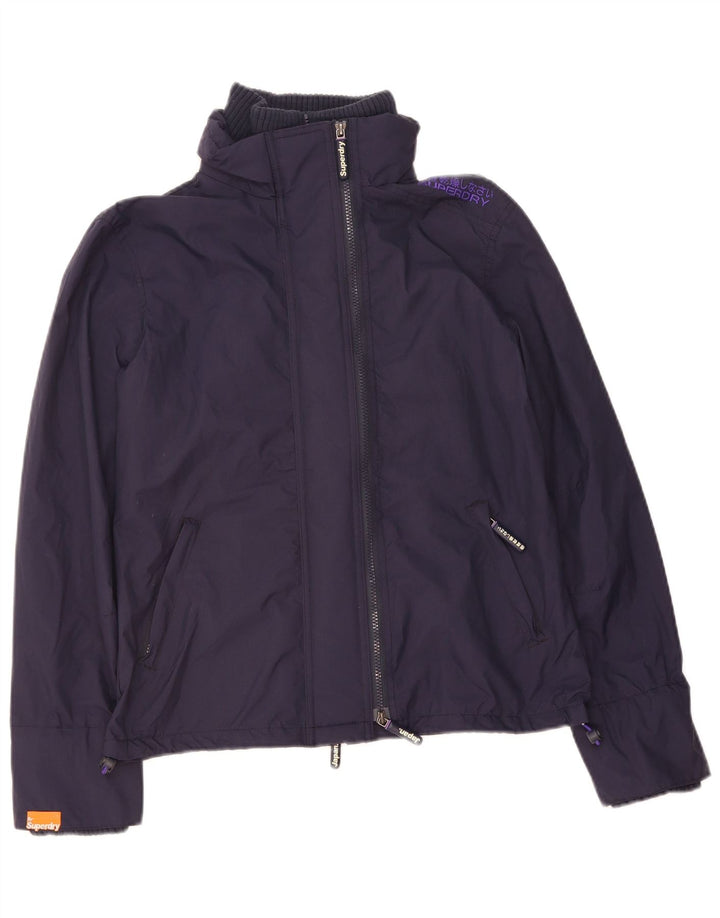 SUPERDRY Womens The Windcheater Rain Jacket UK 14 Medium Navy Blue Nylon