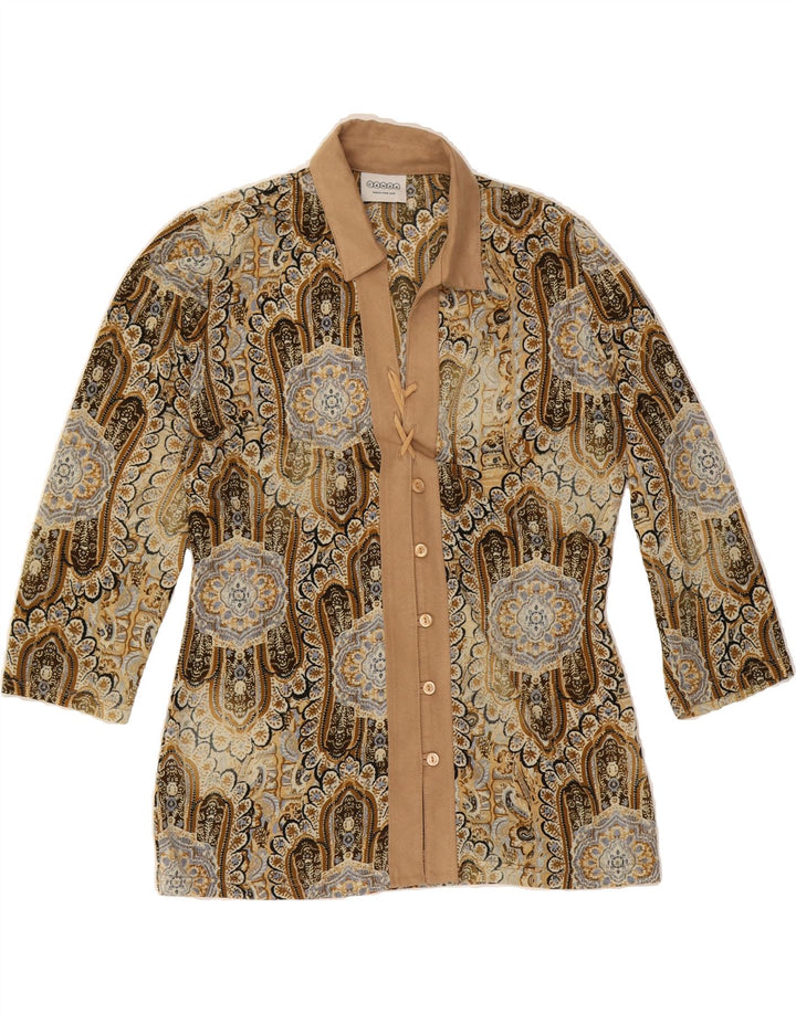 C & A Womens 3/4 Sleeve Shirt Blouse UK 10 Small Beige Floral Polyester Vintage C & A and Second-Hand C & A from Messina Hembry 