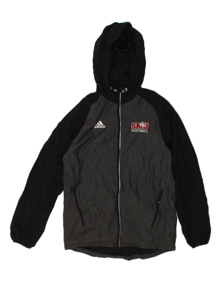 ADIDAS Mens Hooded Rain Jacket UK 36 Small Grey Colourblock Nylon Vintage Adidas and Second-Hand Adidas from Messina Hembry 