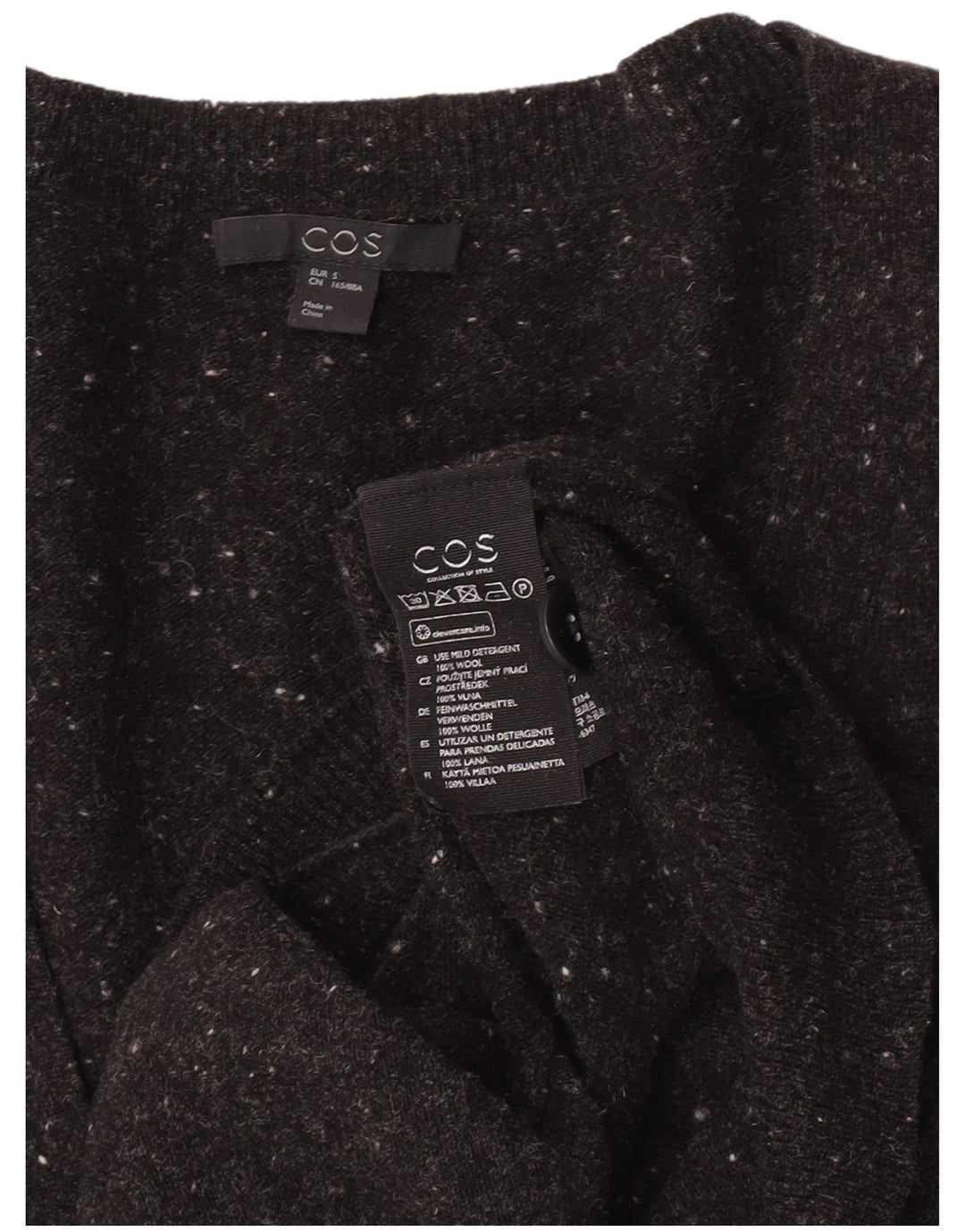 Cos Dame oversized cardigan sweater UK 10 Small Black Flecked Wool