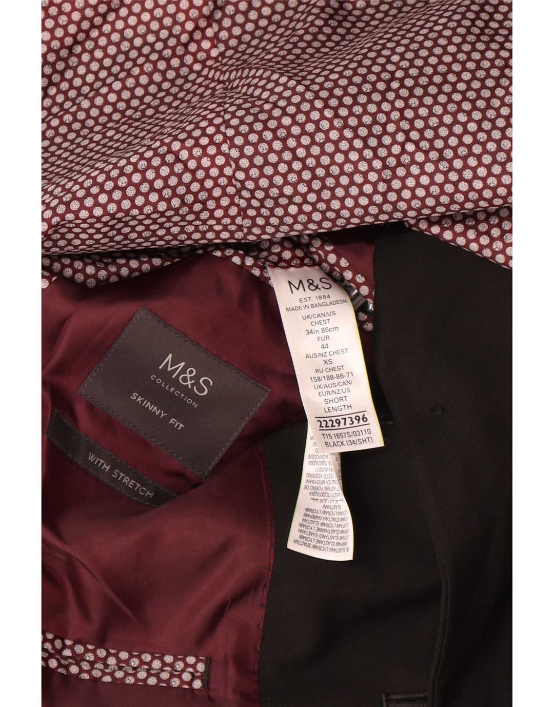 Marks & Spencer Herre 2-knap Skinny Fit Blazer-jakke UK 34 XS Sort