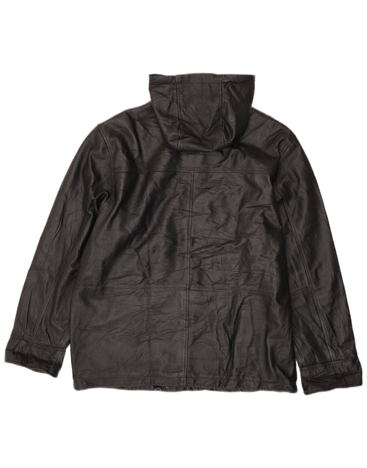 CANDA Oversized læderjakke med hætte til kvinder UK 18 XL sort læder