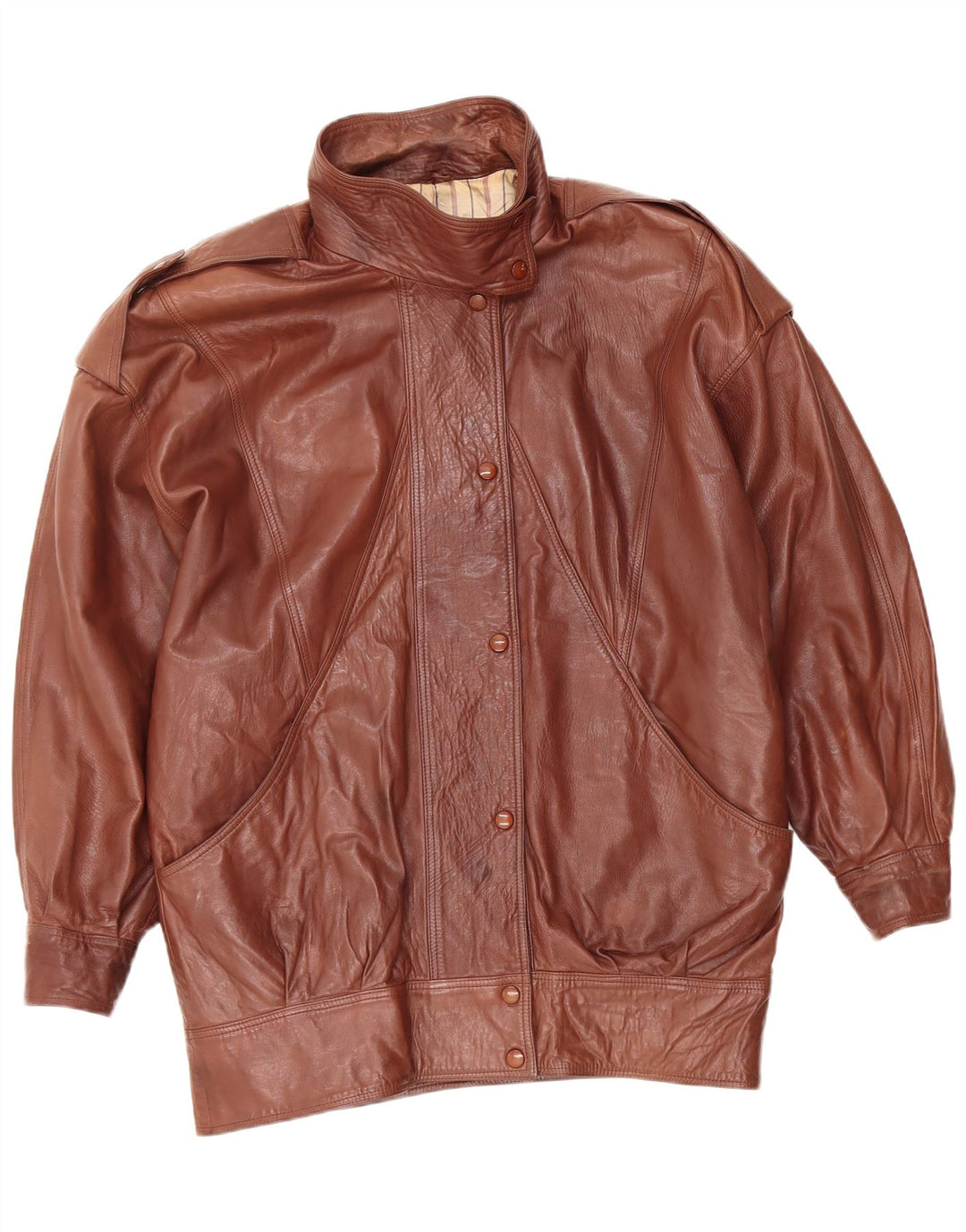 Vintage dame militær læderjakke UK 18 XL Brun