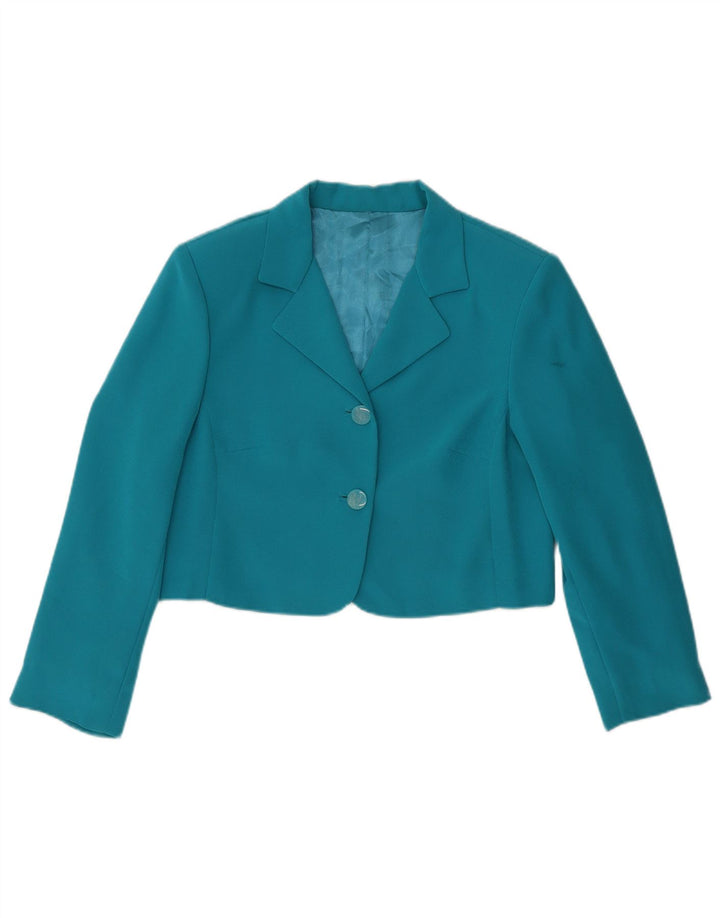 Vintage Dame Crop Blazer Jacket UK 12 Medium Blue