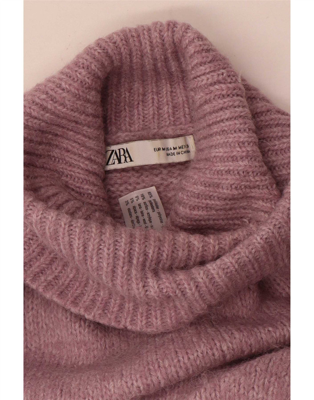 Zara Dame Oversized Roll Neck Jumper Sweater UK 14 Medium Pink Polyester