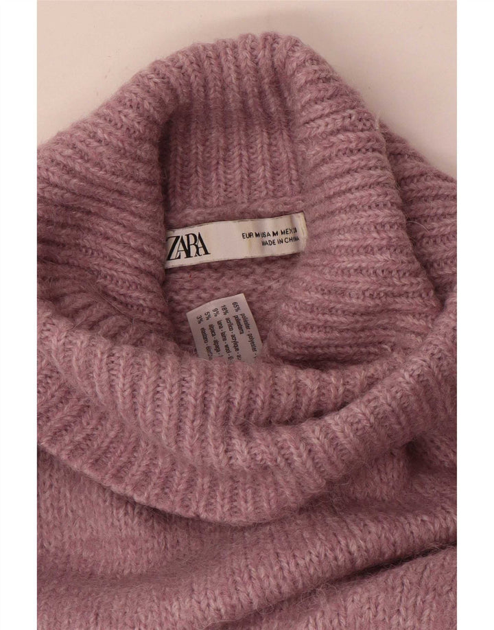 Zara Dame Oversized Roll Neck Jumper Sweater UK 14 Medium Pink Polyester