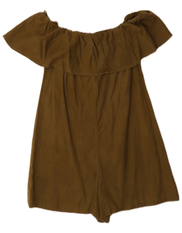 Zara Kvinders Off Shoulder Playsuit UK 6 XS Khaki Lyocell