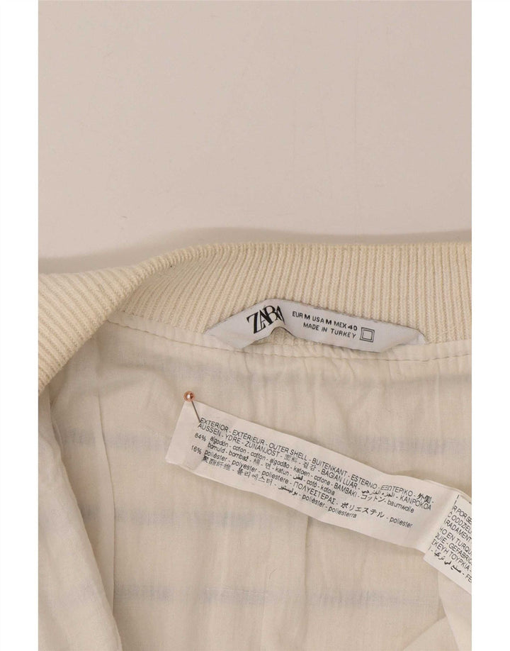 Zara Herre cardigan sweater Medium hvid stribet bomuld