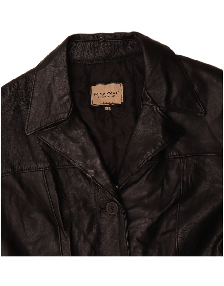 VINTAGE Womens Leather Coat IT 48 XL Black Leather