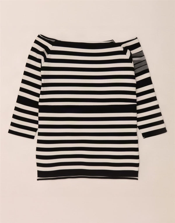 Zara Dame 3/4 ærme off Shoulder Top UK 10 Lille sort stribet viskose