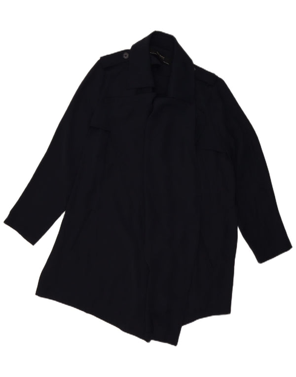 Zara Trench Coat til kvinder UK 16 Large Navy Blue Polyester