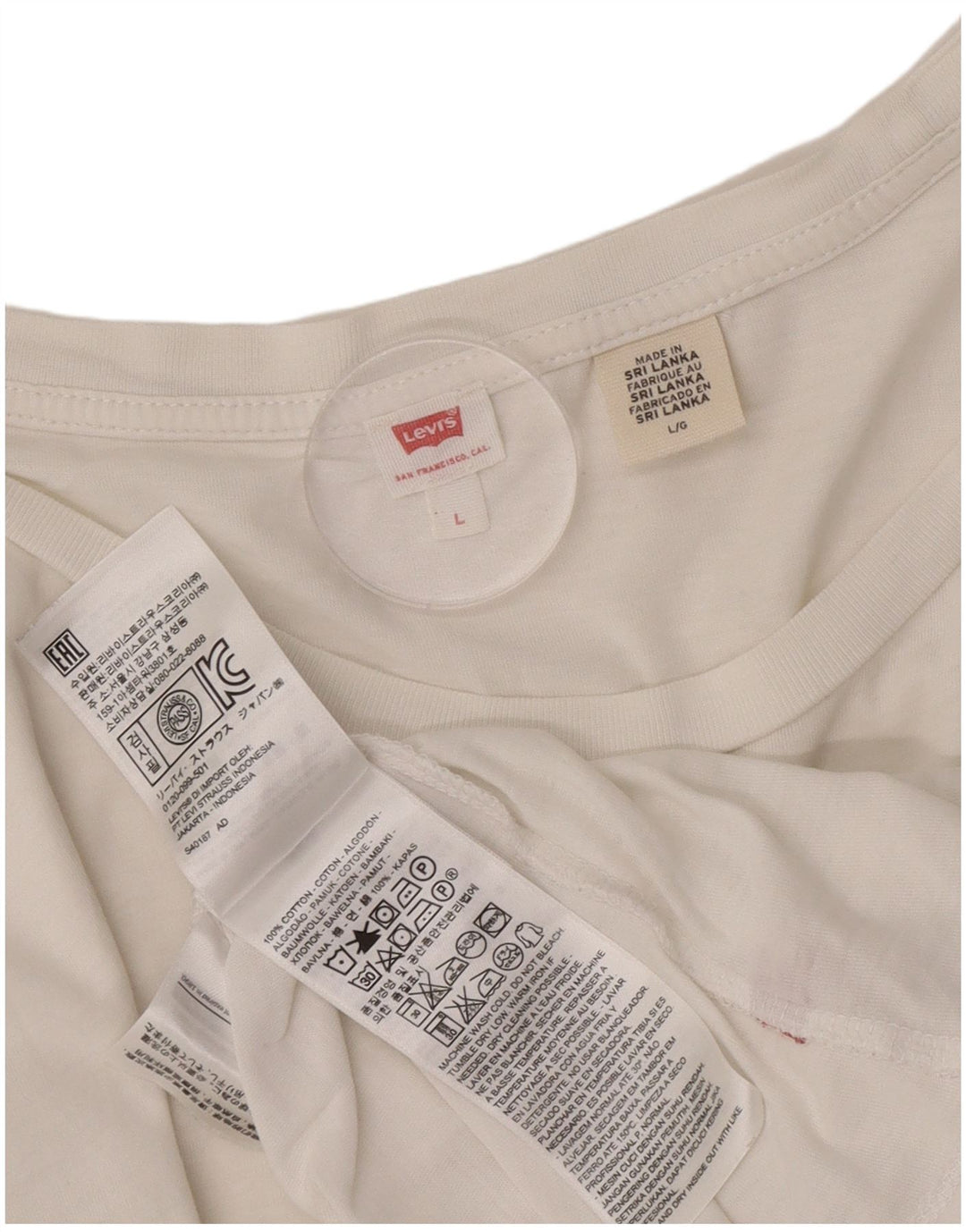 Levi's Dame T-Shirt Top UK 16 Stor Hvid Bomuld