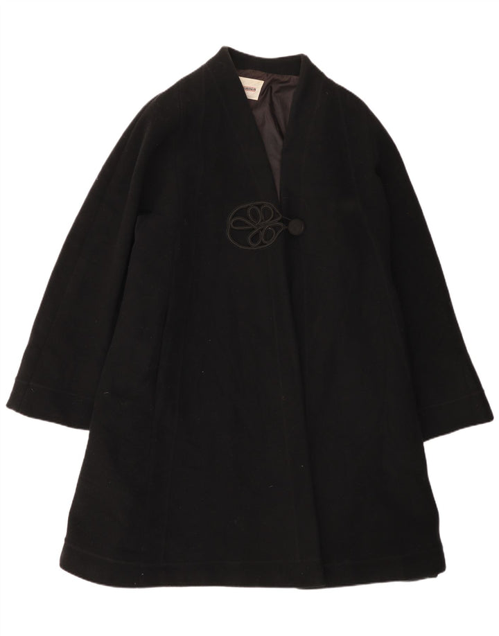 Vintage oversize overfrakke til kvinder UK 12 Medium Sort Uld