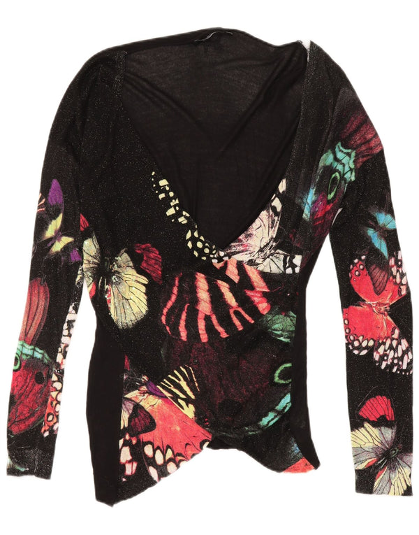 DESIGUAL Kvinders grafisk top Langærmet UK 18 XL Sort Viscose Butterfly
