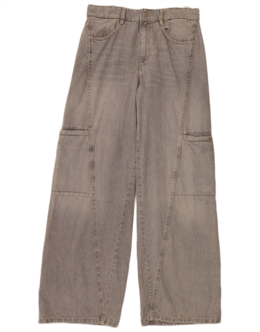 ZARA Dame Cargo Jeans med brede ben EU 40 Medium W30 L34 Grå Bomuld