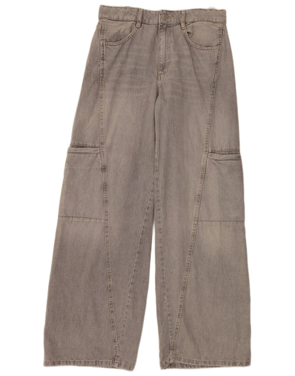 ZARA Dame Cargo Jeans med brede ben EU 40 Medium W30 L34 Grå Bomuld