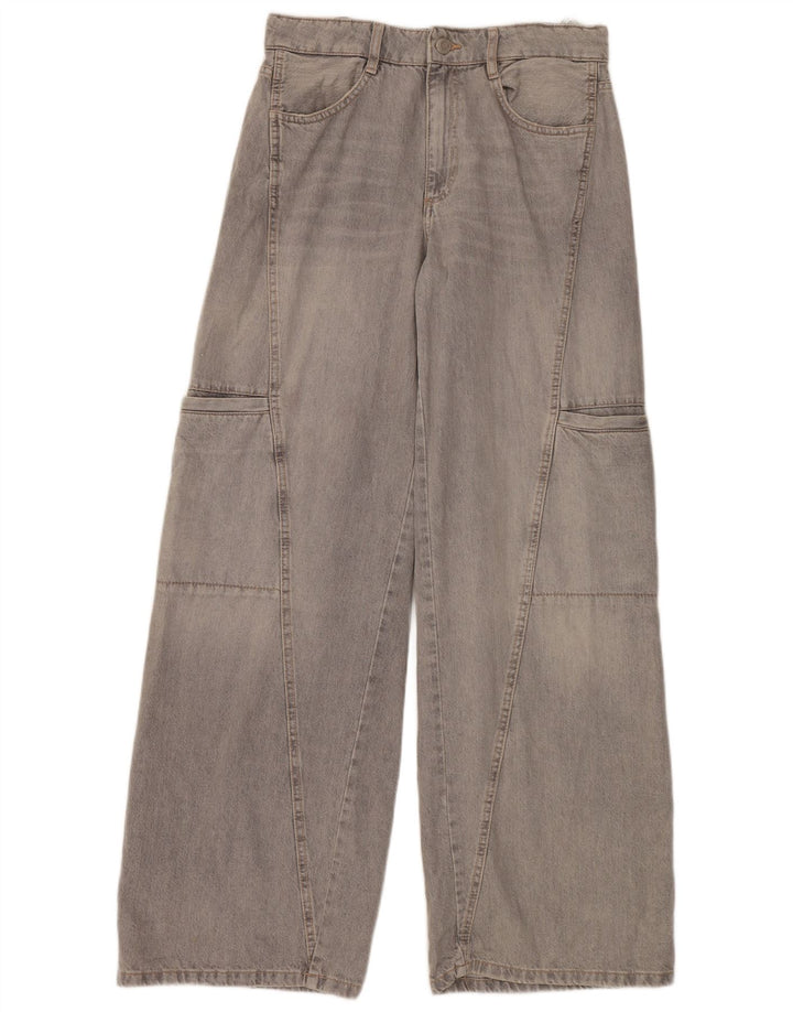 ZARA Dame Cargo Jeans med brede ben EU 40 Medium W30 L34 Grå Bomuld