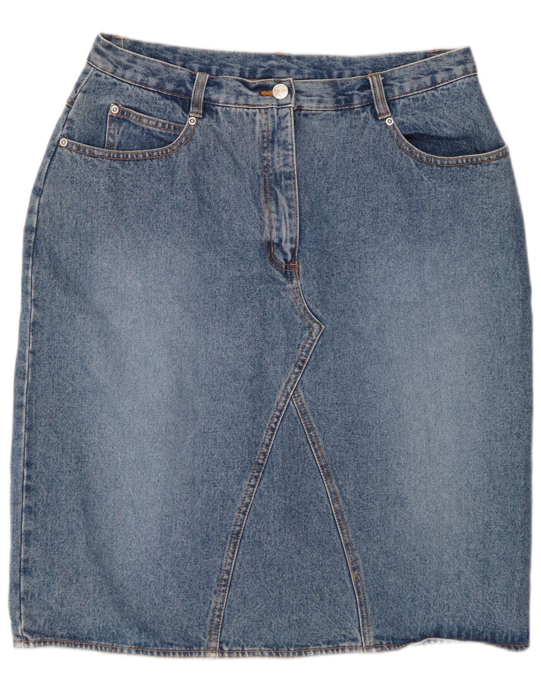 VINTAGE Dame højtaljet denimnederdel UK 18 XL W32 Blå