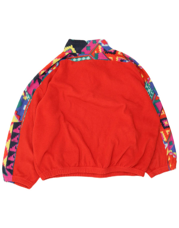 Vintage Dame Fleece Jumper med lynlås i UK 18 XL Rød Geometrisk Polyester