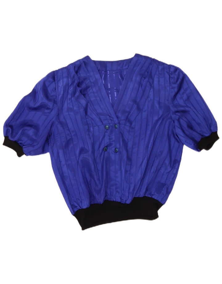 Vintage damebluse Top UK 16 Large Blue Colourblock
