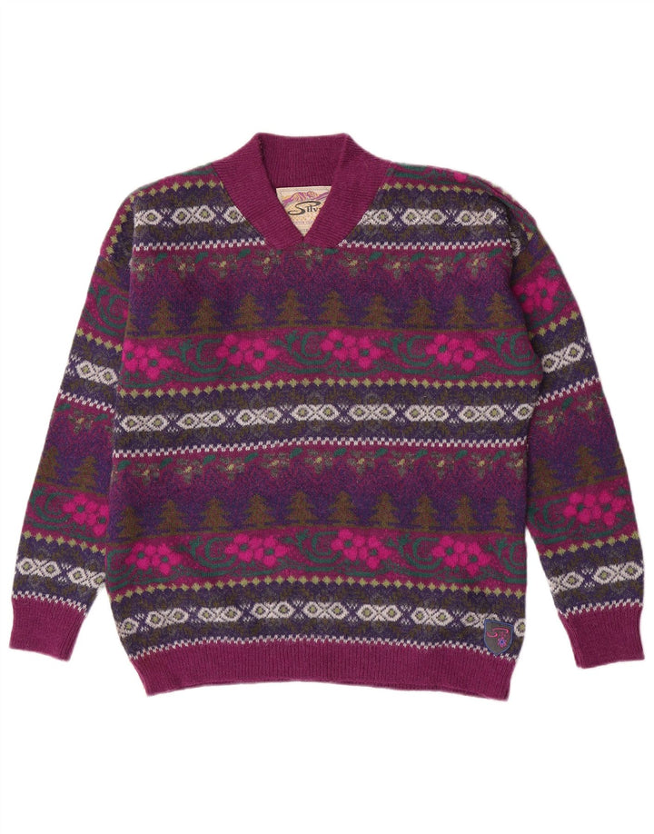 Silvy Womens V-hals sweater IT 46 Large Purple Floral