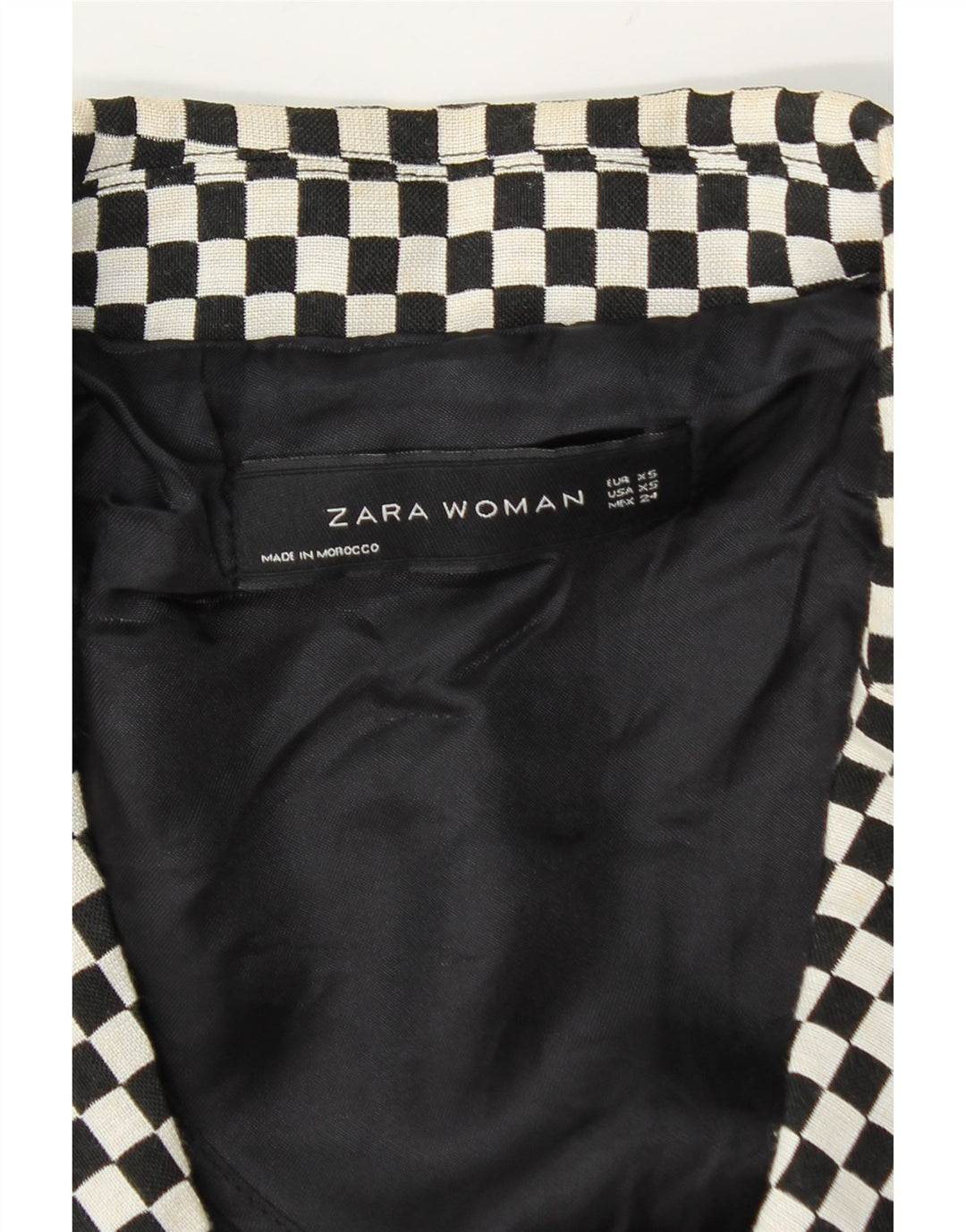 Zara Dame Crop Dobbeltradet Blazer Jacket UK 6 XS Sort Geometrisk